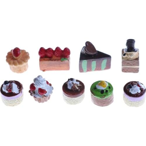 8pcs/lot Resin Miniature Food 3D Strawberry Chocolate Cake Art Supply Decoration Charm Craft Fake Kitchen Toys New Sale