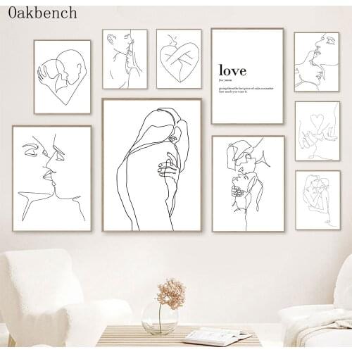Abstract Male Female Love Prints Line Drawing Couples Silhouette Canvas Painting Hug Kiss Minimalist Wall Pictures Bedroom Decor