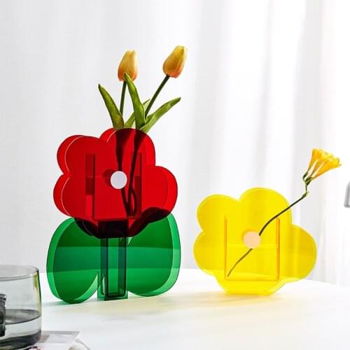 Nordic Acrylic Vases Transparent Color Vase Floral Container Decorative Shop Design Living Room Home Office Decoration