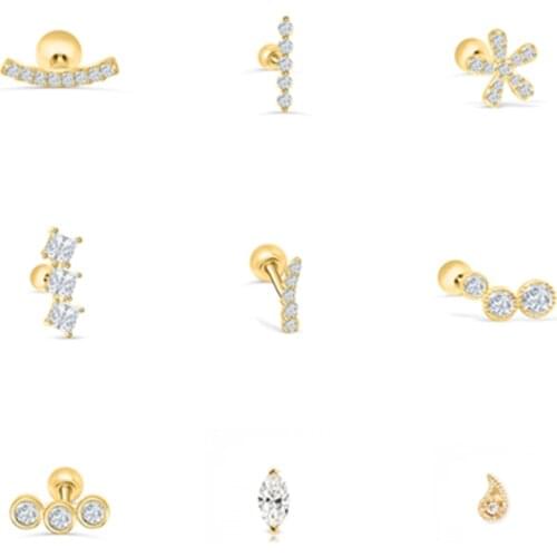 Canner 925 Sterling Silver Thread Piercing Ear Bone Geometric Inlaid Zircon Earrings For Women 2020 Fashion Jewelry Earrings