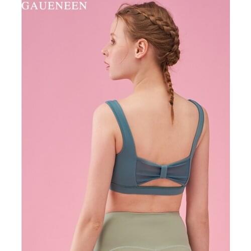 GAUENEEN Hollow Out Shockproof Sports Bra Workout Yoga Padded Push Up Bra Gym Fitness Tank Top Jogging Cropped Tops for Girls
