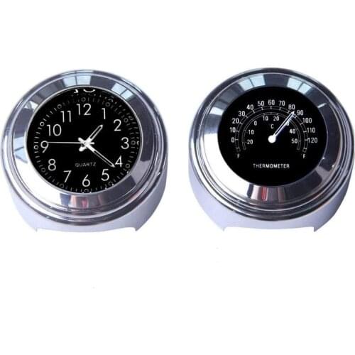 2PCS Motorcycle Quartz Clock and Thermometer 7/8Inch Waterproof Bike Handlebar Watch Aluminum Universal Accessories
