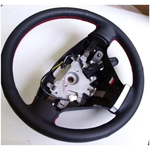 SmRKE For Hyundai Coupe Steering Wheel Cover DIY Hand-stitched Black Leather Red Thread Car Interior Case Top Leather