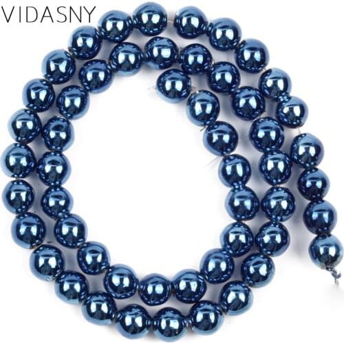 Natural Stone Blue Plating Hematite Beads Round Loose Beads For Jewelry Making 3/4/6/8/10mm Diy Necklace Bracelet 15'' Wholesale