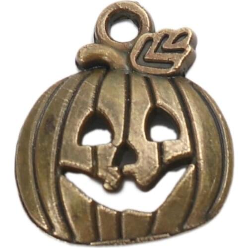 DoreenBeads 50 PCs Zinc Based Alloy Halloween Charms Pendant Pumpkin Gold Bronze Color Hollow Jewelry Accessories 18mm x 16mm