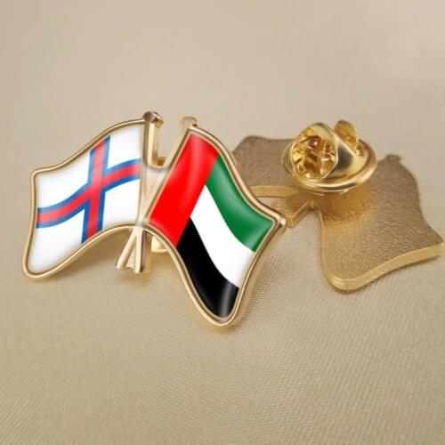 Faroe Islands and United Arab Emirates Crossed Double Friendship Flags Lapel Pins Brooch Badges