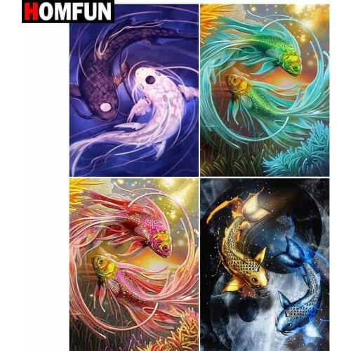 HOMFUN Paint With Diamond Embroidery "Sea fish" Diamond Painting Full Square Round Picture Of Rhinestone Decor Fresh flowers