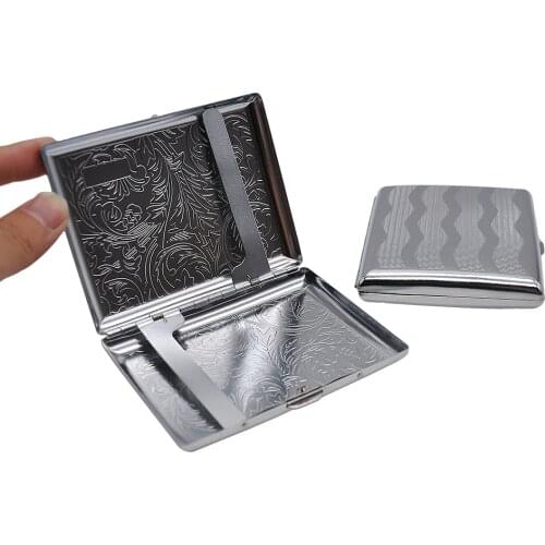 HONEYPUFF Metal Cigarette Tobacco Case Cover For 18 Cigarettes Pocket Size Tobacco Case Box With 2 Clips Gadgets For Men