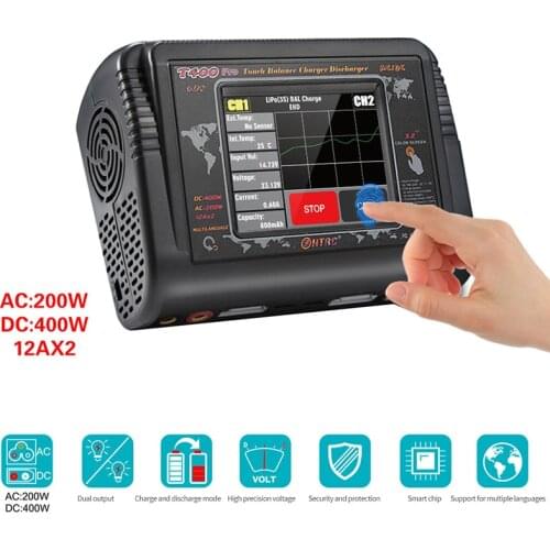 HTRC T400 Dual Channel Touch Screen Balance Discharger AC 200W DC 400W Battery Charger For RC Drone Multicopter