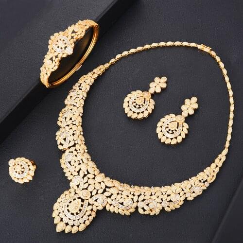 Kellybola High Quality Fashion Luxury Micro-set Zircon Earrings Necklace Bracelet Ring 4 PCS Womens Wedding Celebration Jewelry