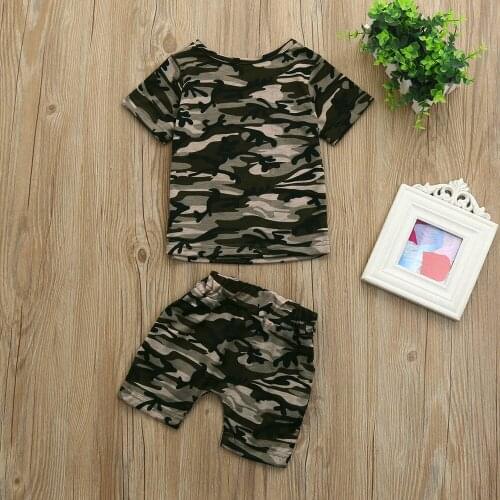 TELOTUNY clothing sets Toddler Kids Baby Boys Summer Short Sleeve Camouflage print T shirt Tops+Shorts Outfits Clothes Set