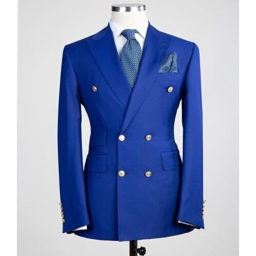 Royal Blue Men Suit Double Breasted Wedding 2021 Tuxedo Groom Formal Mens Business 2 Pieces Male Suits Prom Suits (Jacket+Pants)