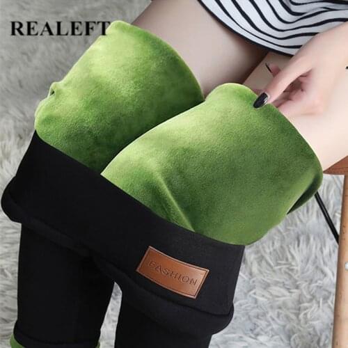 REALEFT 2020 Winter Thickening Womens Leggings Outside Wear Fashionable Autumn Winter Ladies High Waist Slim Warm Womens Pants