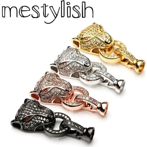 Mestylish 2pcs/Lot Micro Paved cubic zirconia leopard head connector leopard head lock spring buckle fit bracelet necklace
