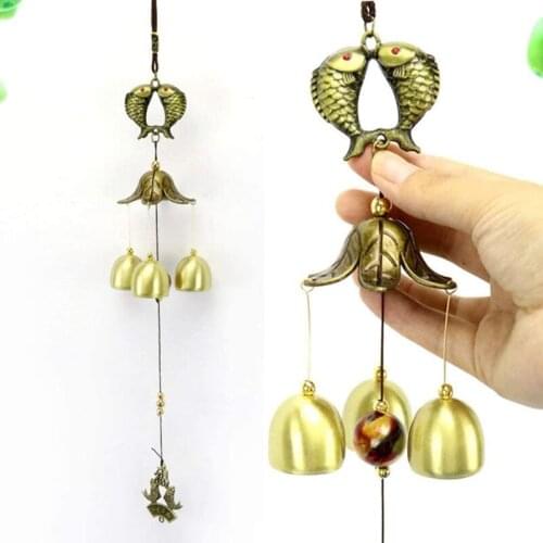 2Pcs Metal Wind Chimes with Fish Decoration Vintage Windbells Hanging Ornament Decorations for Home Outdoor Garden