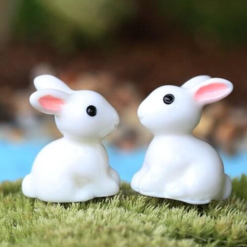 20Pcs/lot Cute White Rabbit Decoration Miniature Hare Animal Figurine Resin Craft Mini Bunny Garden Ornament Plant Pot