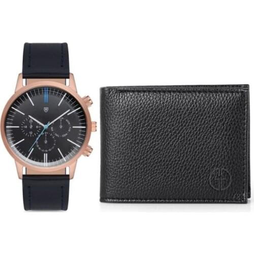 Male Navy Blue Wrist watch and Wallet Set