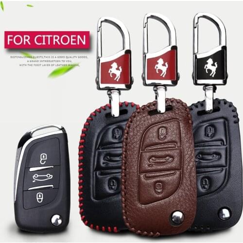 Real Leather Car Key Case For Citroen C6 C8 C1 C2 C3 C4 Picasso C5 X7 C5 Aircross C4l Ds3 Ds5 Berlingo Car Key Chain Accessories