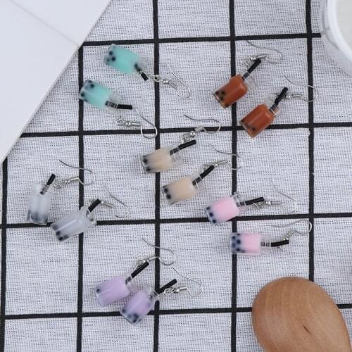 New Pearl Milk Tea Fruit Creative Personality Drop Earrings Japanese Korean Fun Ear Hook Small Earrings For Women Female