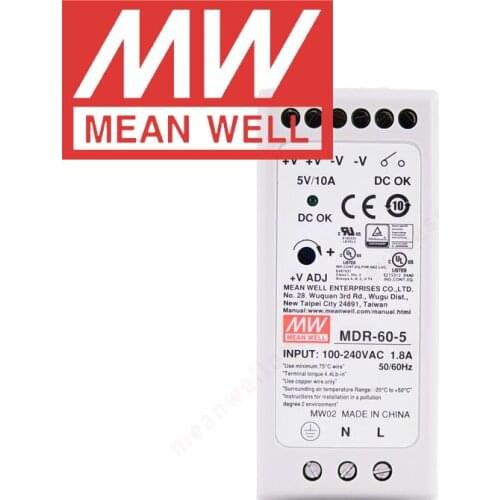 Original Mean Well MDR-60-5/12/24/48 series DC 5V 12V 24V 48V meanwell 60w Single Output Industrial DIN Rail Power Supply