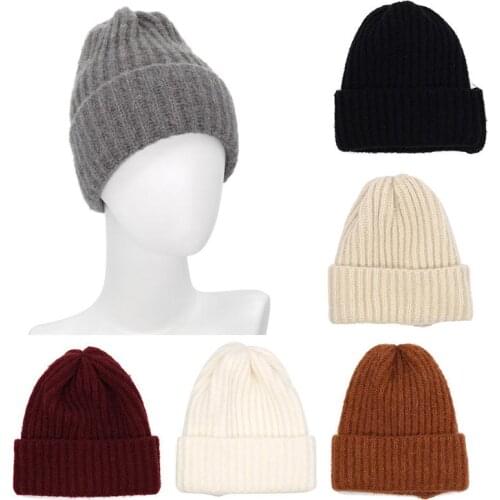 2021 Autumn and winter Acrylic Solid Color Thicken Knitted Hat Winter Warm Hat Skullies Cap Beanie Hat for Men and Women 03