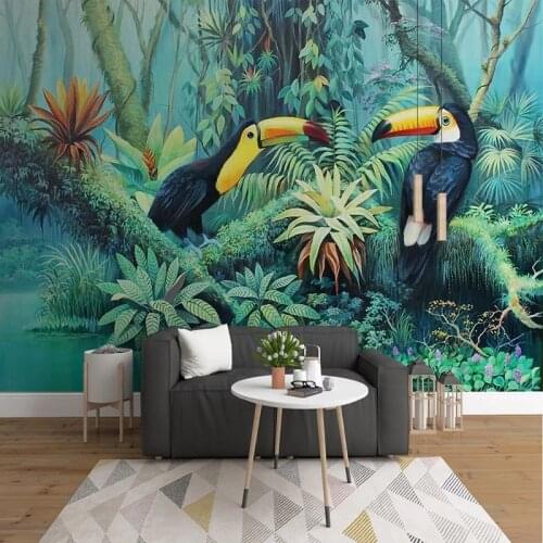 Custom Mural Wallpaper 3D Hand-painted Tropical Rain Forest Plant Bird Living Room Bedroom Background Wall Decor Papel De Parede