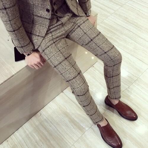Casual Formal Pants for Men Autumn Winter Mens Plaid Pants British Slim Fit Dress Pants Men Plus Size Pantalon