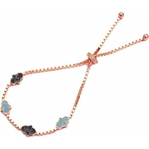 Adjustable Fashion 925 silver cute hamsa hand rose gold girl silver bracelet