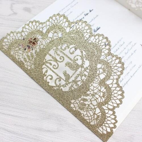 Luxury love birds invitation glittery gold silver laser cut universal customized printing invitation paper 50pcs