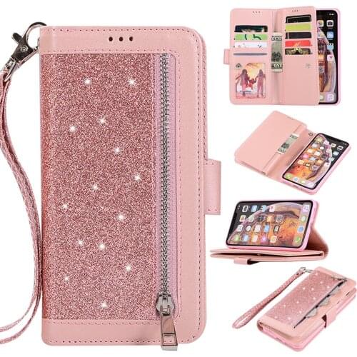 Luxury Leather Wallet For iPhone 12 Mini 11 Pro MAX Flip Bling Case For iPhone X XS MAX XR 6 6s 7 8 Plus Zipper Card Slots Cover