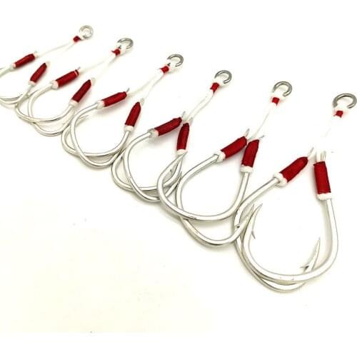 50pair/pack double assembly metal fishing jigging hook 2/0 3/0 4/0 domestic assist roped hook boat casting hook accessory tackle