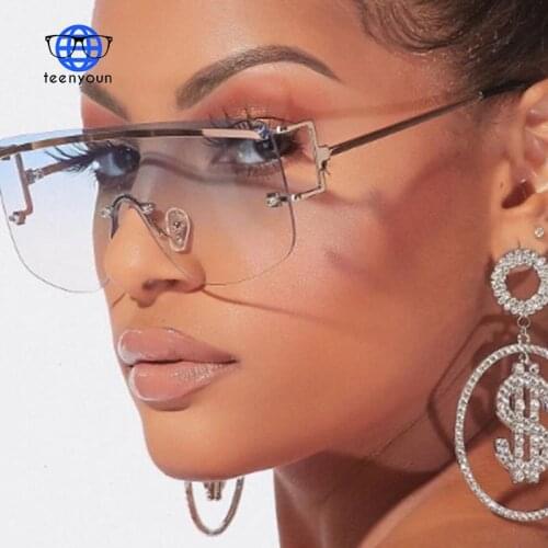 TEENYOUN 2021 Luxury Oversized One Piece Sunglasses Women Vintage Brand Rimless Sun Glasses Frame Female Shades UV400 Eyewear