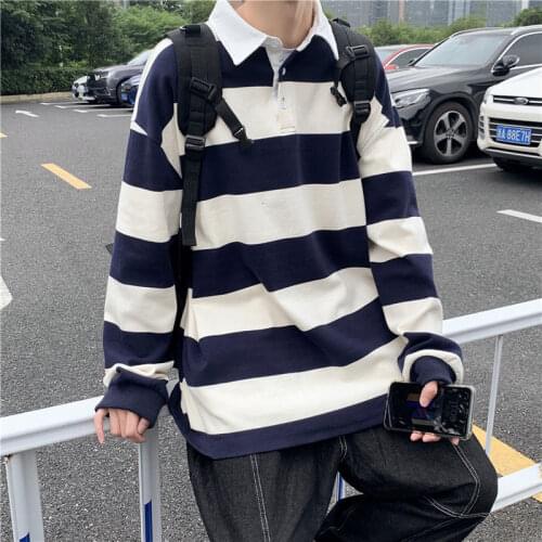 Autumn Lapel Hoodie Mens Fashion Hit Color Casual Striped Hoodies Mens Streetwear Loose Hip-hop Pullover Sweatshirt Men Hoody