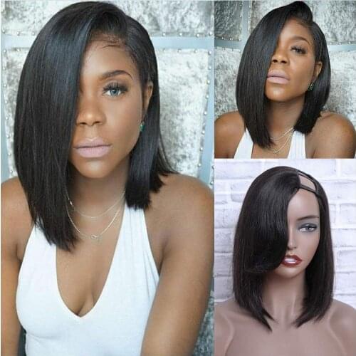 U Part Bob Wigs Straight Brazilian Virgin Short Human Hair Wigs with Left Part 1X3 U Wigs for Black Women