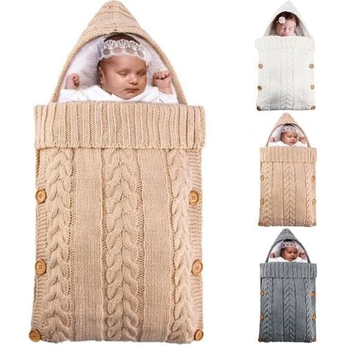 Newborn Knitted Crochet Hooded Sleeping Bags Baby Sleepsack Footmuff Button Blanket Knit Warm Swaddle Wrap Infant Sleeping Bag