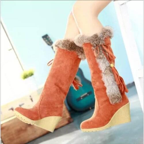 Women Casual Flat Height Increasing Ankle Boots Female Bohemia Tassel Bead Warm Leisure Shoes Long Tube Snow Boots