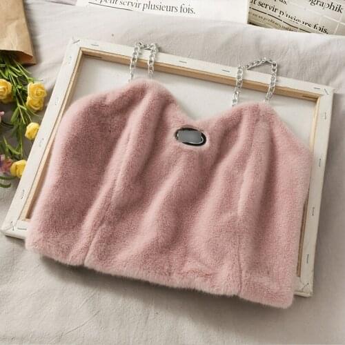 HELIAR Winter Women Velvet Sexy Cute Tops Night Club Bustier Cute Tops Metal Chain Straps Underwear Camisoles Women Camis