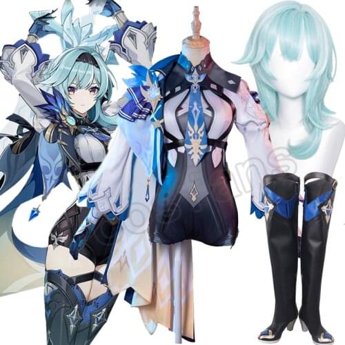 Genshin Impact Eula Cosplay Costume Genshin Impact Cosplay Eula Cosplay Wig Women 48cm Short Hair Blue Wig Halloween Sexy Outfit