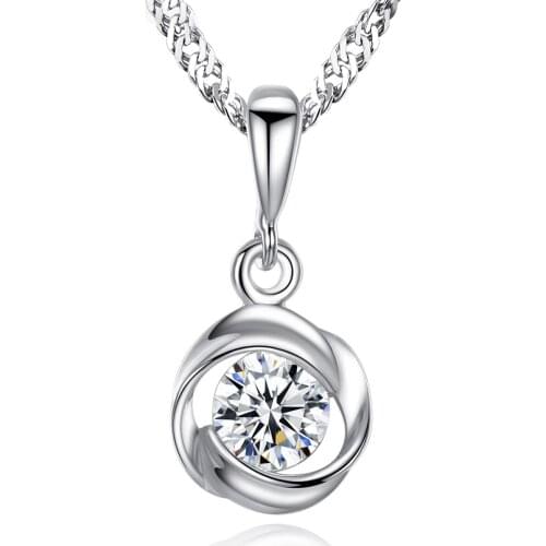 MetJakt S925 Sterling Silver with 3A Zircon Simple Fashion Womens Pendant Necklace