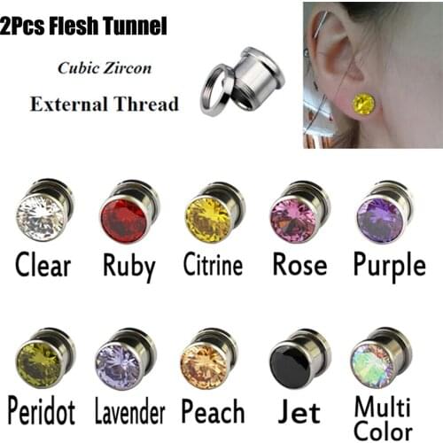 1Pair Fashion Simple Ear Plug Tunnel 10Colors Zircon Earring Earlobe Piercing Expanders Screw Ear Stretcher Gauges Body Jewelry