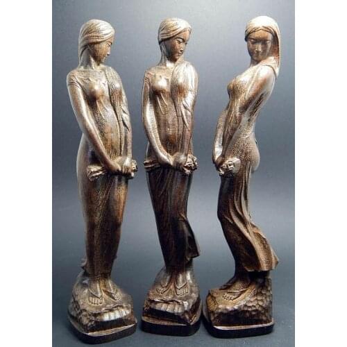 1PCS Sexy Plump Beauty women Agarwood wood carved statue Collection 7.87inch