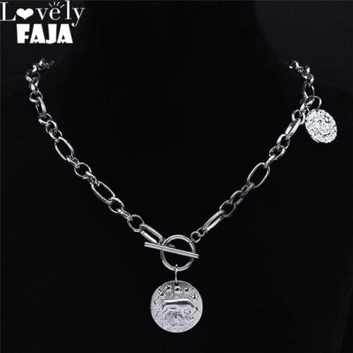 12 Constellations Stainless Steel TAURUS Necklace Women Silver Color Astrology Choker Necklaces Jewelry colgantes mujer NPY2S03