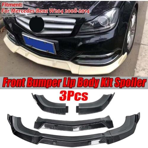 3PCS Black/Carbon Fiber Look Car Front Bumper Lip Deflector Lips Spoiler Guard Body Kits For Mercedes For Benz W204 2008-2014