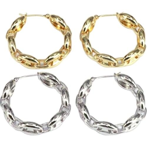 5Pairs Gold Silver Color Minimalist Punk Link Chain Hoop Earrings For Women Party Fine Jewelry Accessories