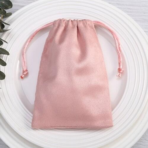 50 Flannel Jewelry Drawstring bags Chic Small Wedding Favor Gift Bag Velvet Packaging Pouches for Cosmetic Makeup Eyelashes Pink