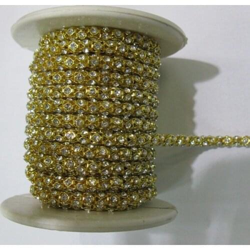 Wedding dress bridal decoration accessory of 4mm gold chain with crystal 10 yards per roll good shiny stones