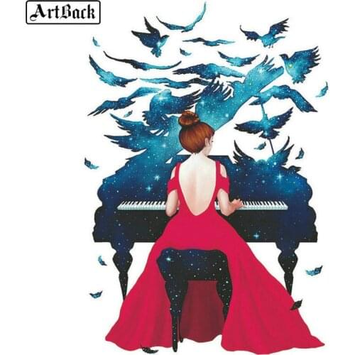 Watercolor 5d diamond painting woman piano full square drill diamond mosaic diamond embroidery girl crafts sticker