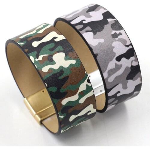 B2303 ZWPON PU Leather Camouflage Pattern Magnetic Bracelets for Women Leopard Print Wide Cuff Bangles Jewelry Wholesale