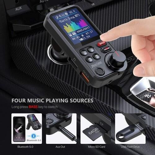 Bluetooth Car Wireless FM Transmitter Radio Adapter Aux QC3.0 Charging Treble Bass Sound Music Player 1.8"QC3.0 PD USB Charger