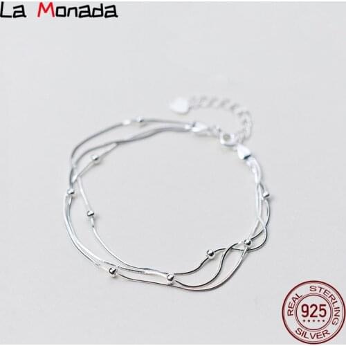 16.5cm-20cm Silver Bracelet For Women Girls Three Layer Ball Silver Chain Bracelet Women Korean Fine Jewelry Female For Women